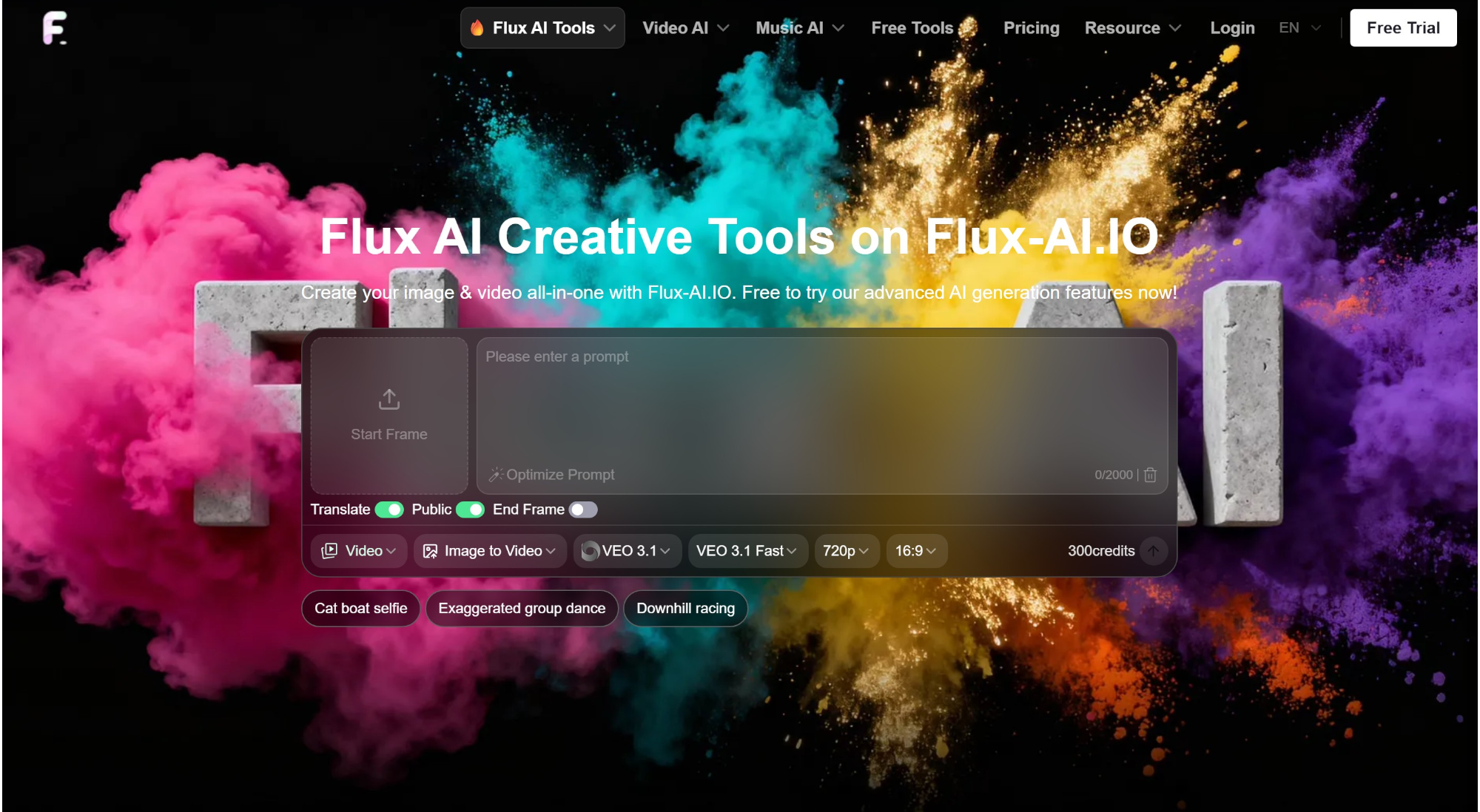 Flux AI platform transforming text prompts and scripts into 4k cinematic video creatives seamlessly.