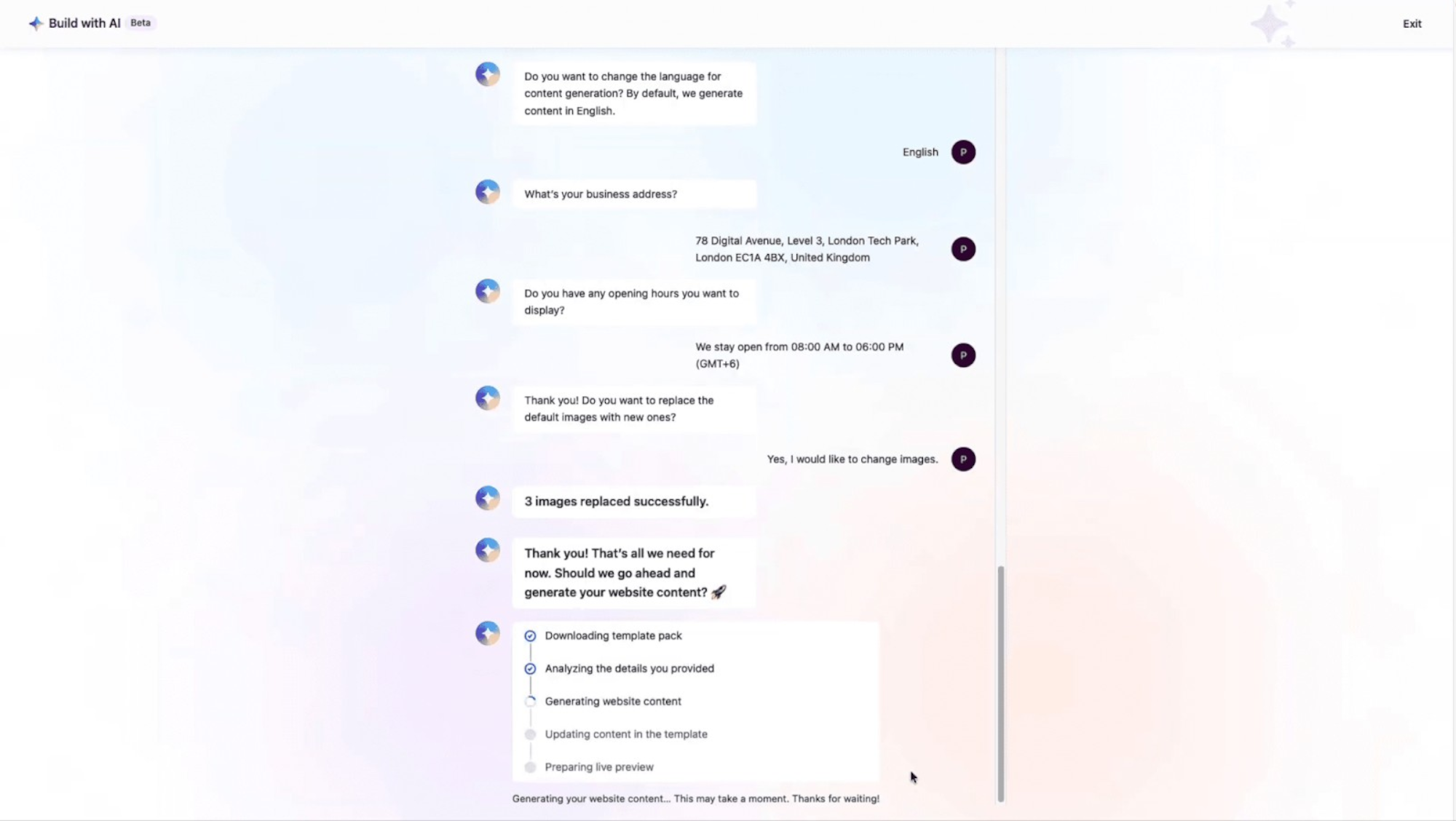 Click ‘Generate and Proceed’ to let the AI write your content and place your selected images.