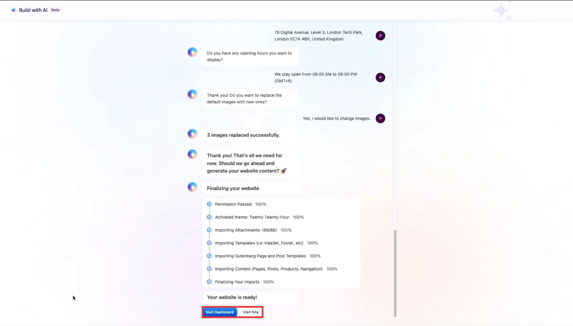 Your site creation is now complete