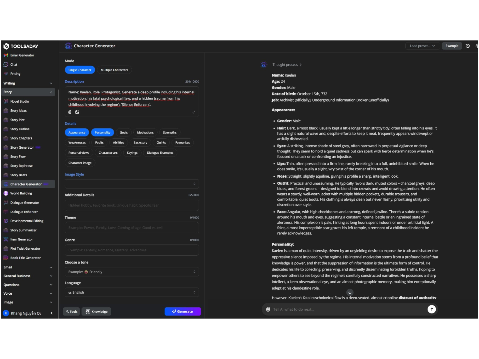 Writing a novel using Toolsaday ai story generator
