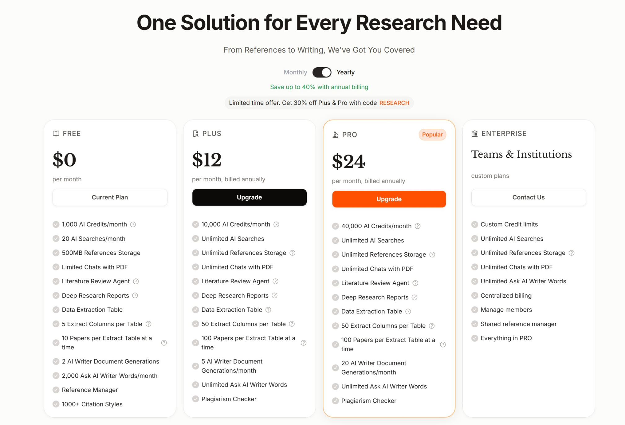 Paperguide pricing plans for the AI academic research assistant.
