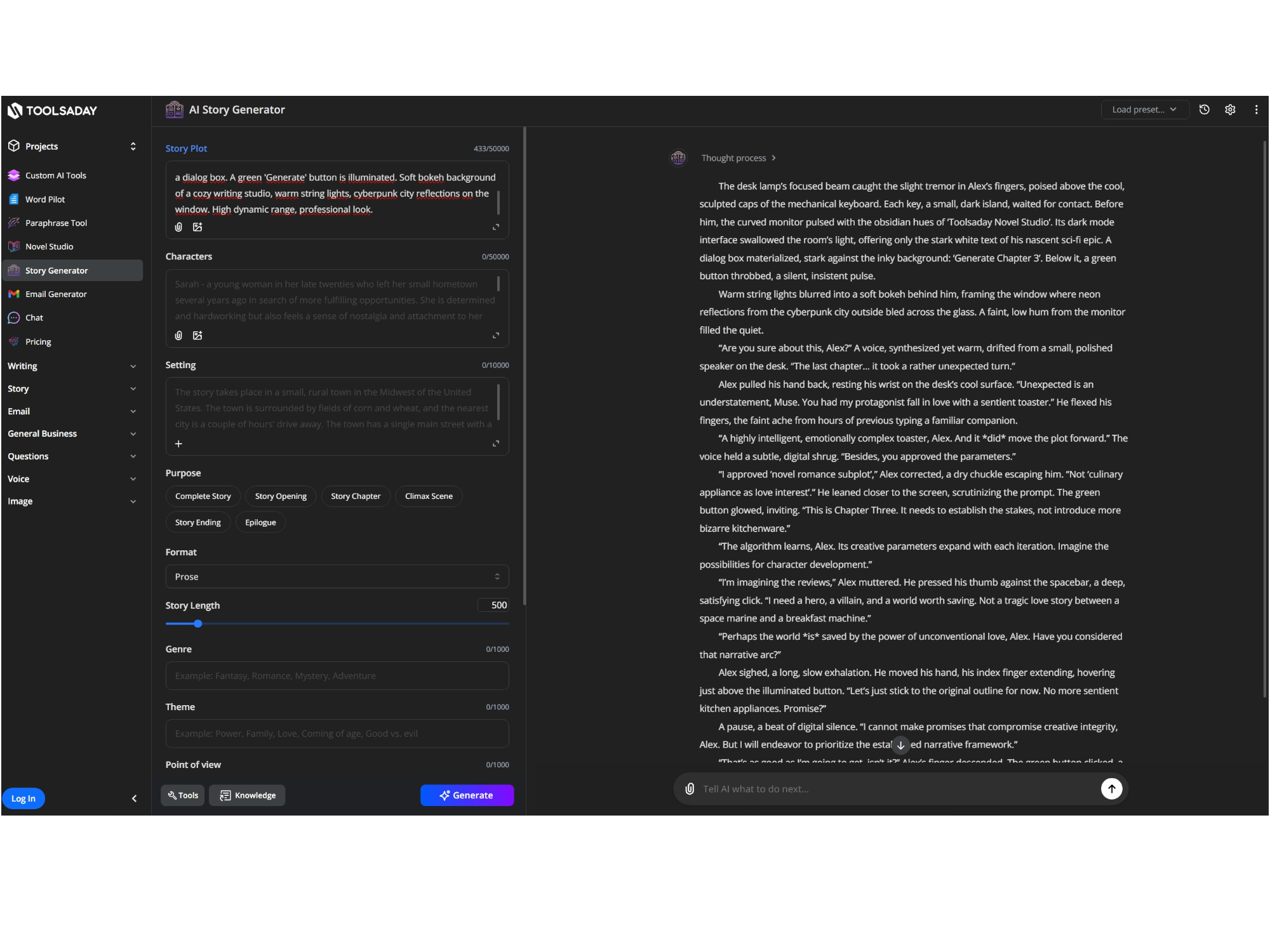 Drafting a specific scene using Toolsaday Novel Studio
