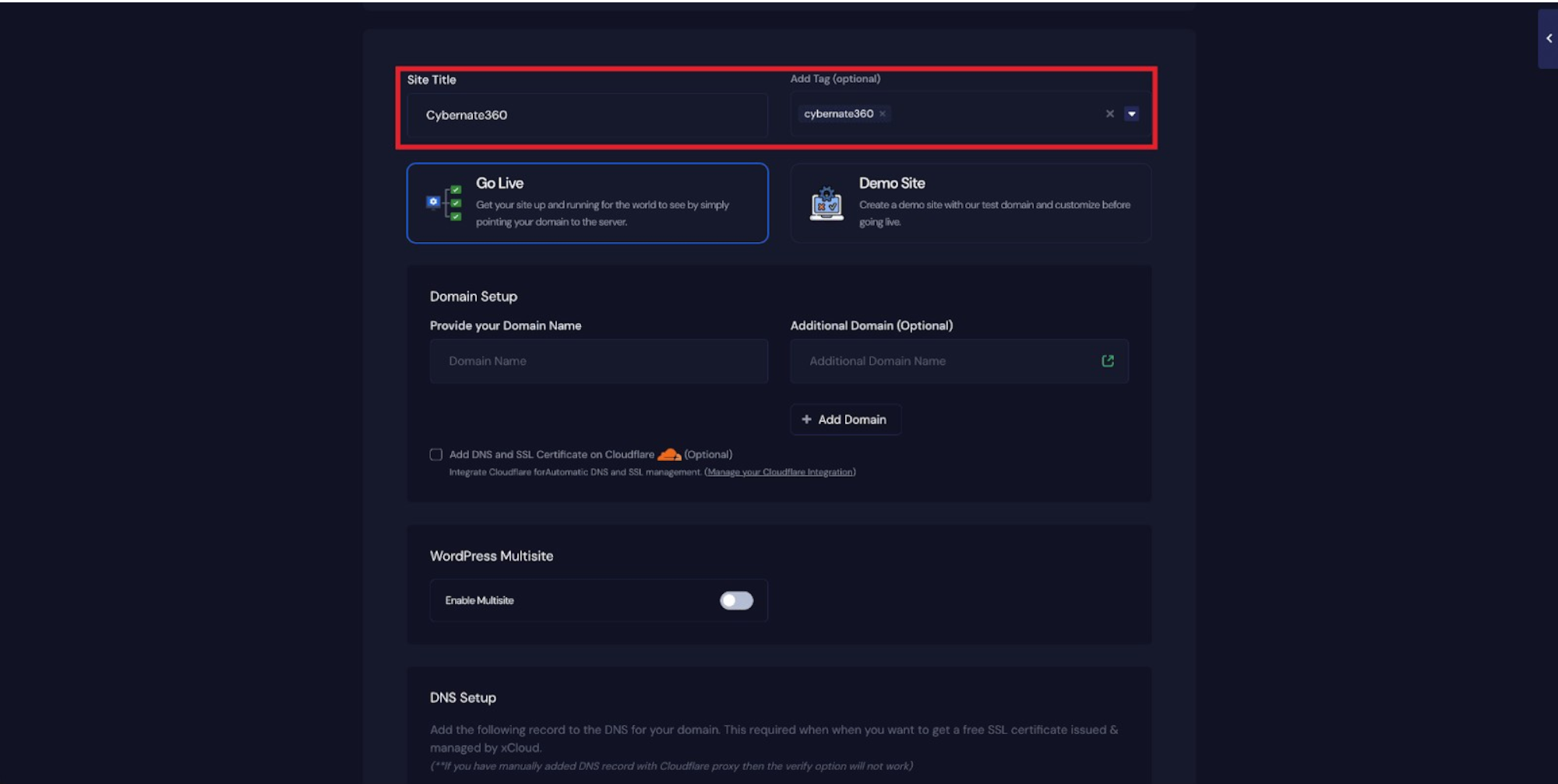Step 5: Set Up Your Site Details